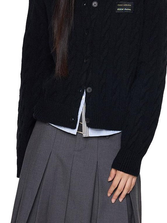 EZEK Relaxed Twisted Cable Knit Round Neck Button Women's Acrylic Blend Cardigans