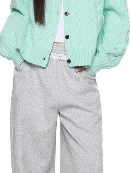 EZEK Relaxed Twisted Cable Knit Round Neck Button Women's Acrylic Blend Cardigans