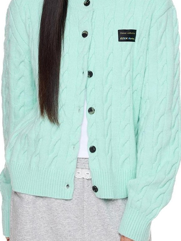 EZEK Relaxed Twisted Cable Knit Round Neck Button Women's Acrylic Blend Cardigans