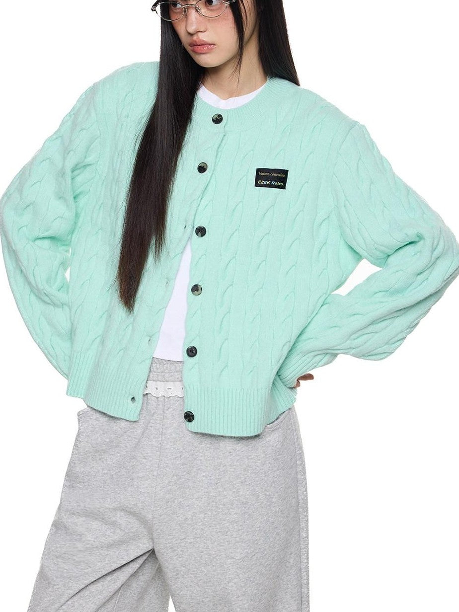 EZEK Relaxed Twisted Cable Knit Round Neck Button Women's Acrylic Blend Cardigans