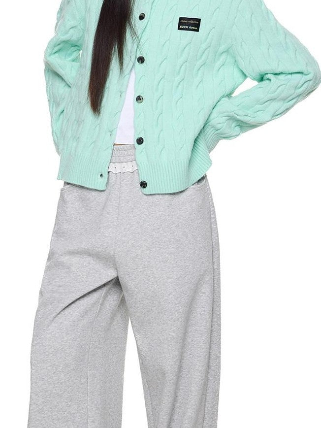 EZEK Relaxed Twisted Cable Knit Round Neck Button Women's Acrylic Blend Cardigans