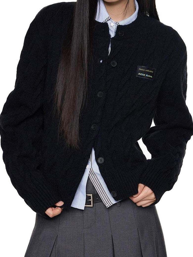 EZEK Relaxed Twisted Cable Knit Round Neck Button Women's Acrylic Blend Cardigans