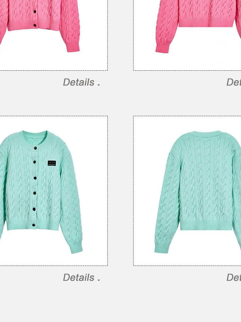 EZEK Relaxed Twisted Cable Knit Round Neck Button Women's Acrylic Blend Cardigans