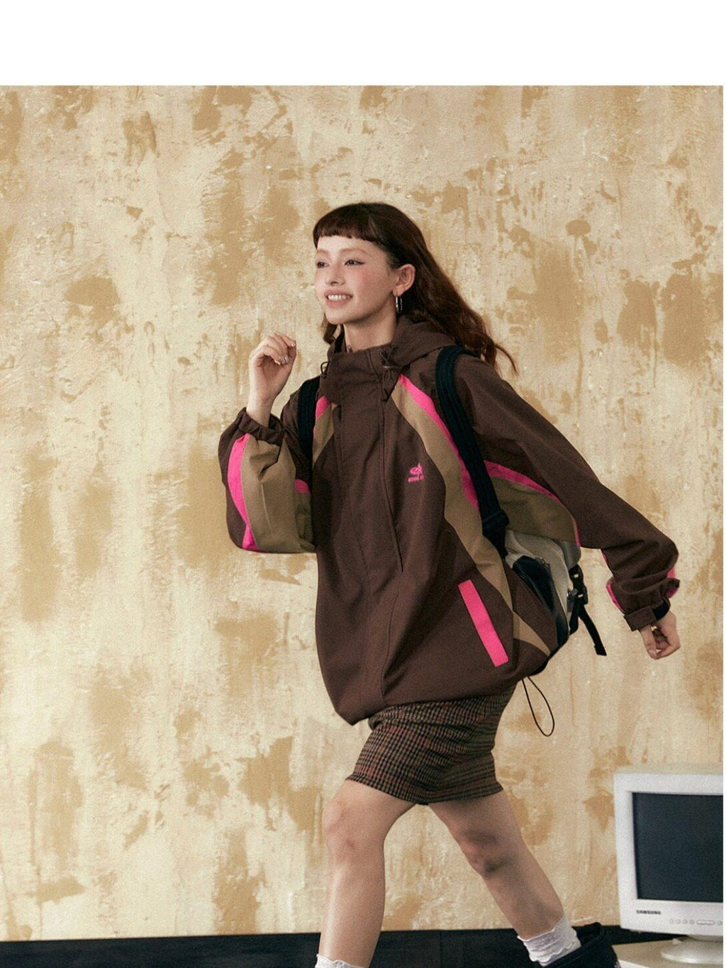 EZEK Retro Colorblock Hooded Zipper Pocket Loose Women's Track Jackets