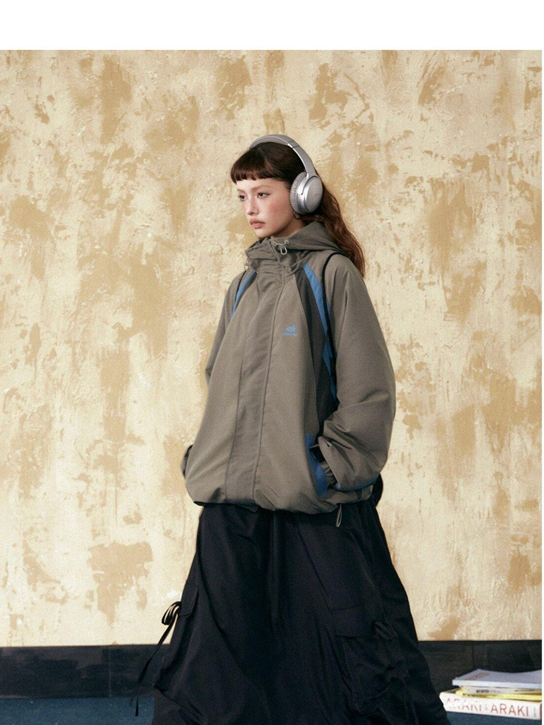 EZEK Retro Colorblock Hooded Zipper Pocket Loose Women's Track Jackets