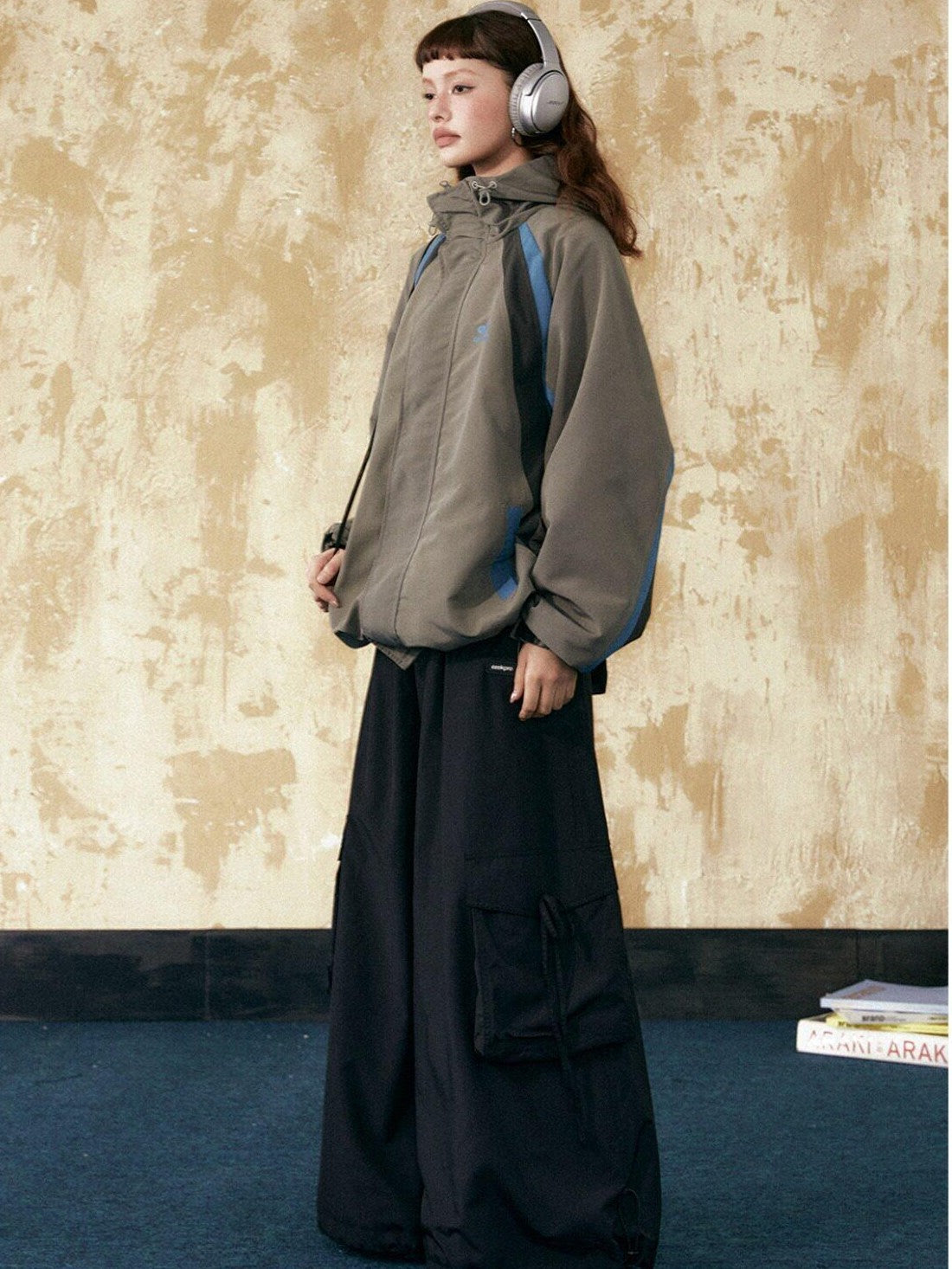EZEK Retro Colorblock Hooded Zipper Pocket Loose Women's Track Jackets