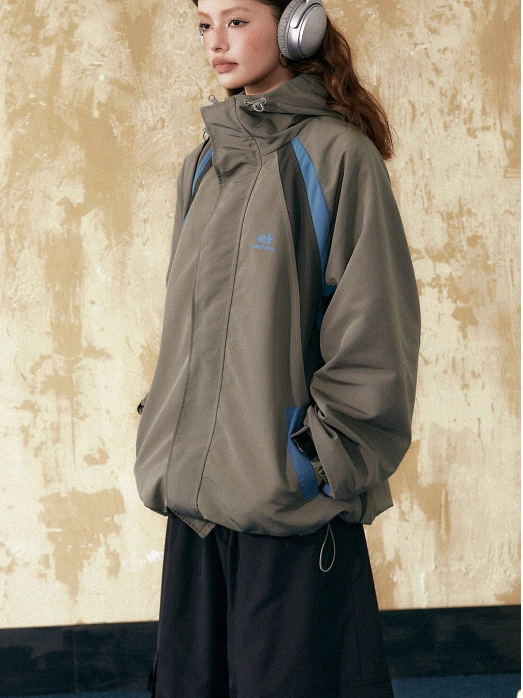 EZEK Retro Colorblock Hooded Zipper Pocket Loose Women's Track Jackets