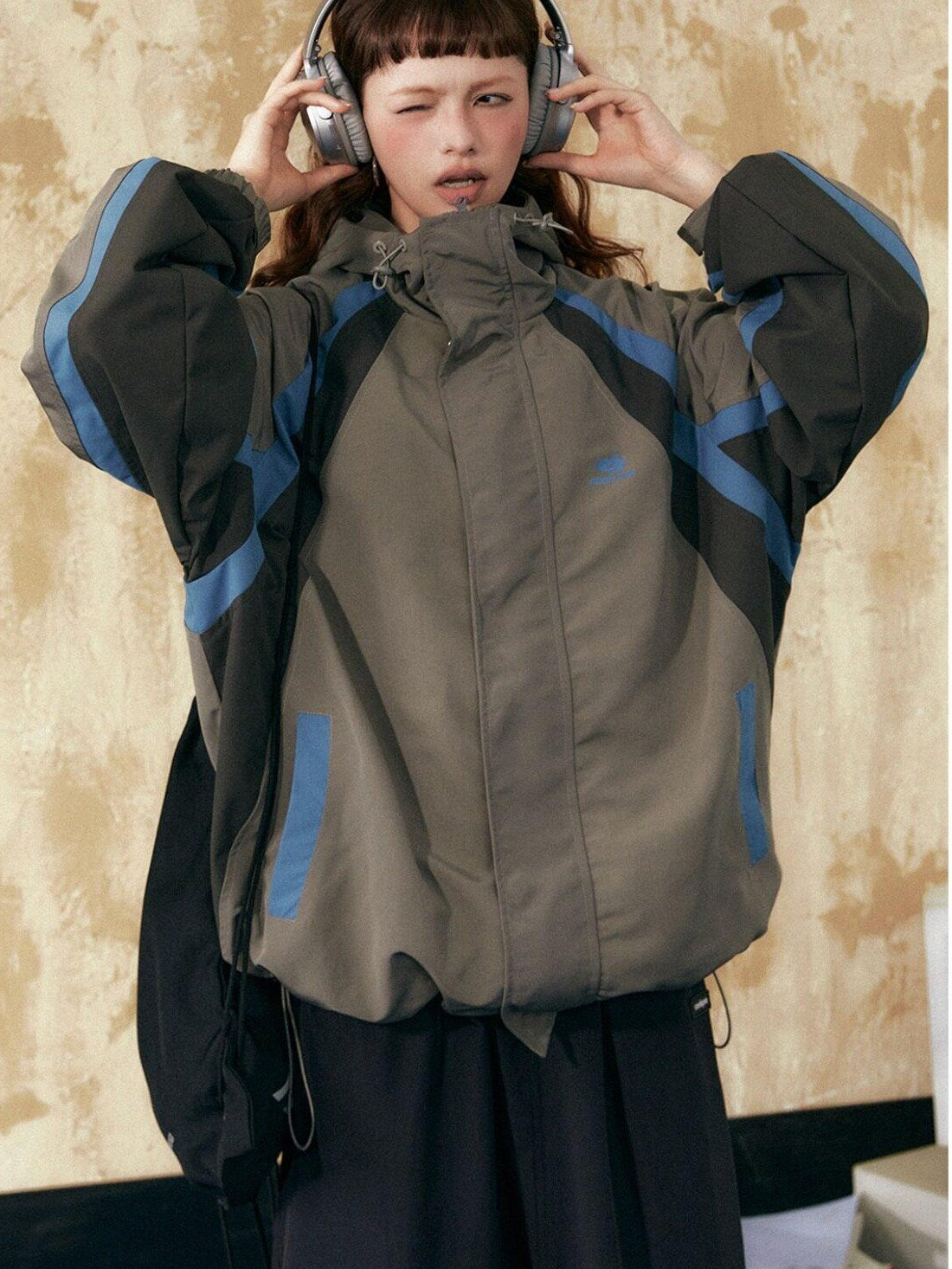 EZEK Retro Colorblock Hooded Zipper Pocket Loose Women's Track Jackets