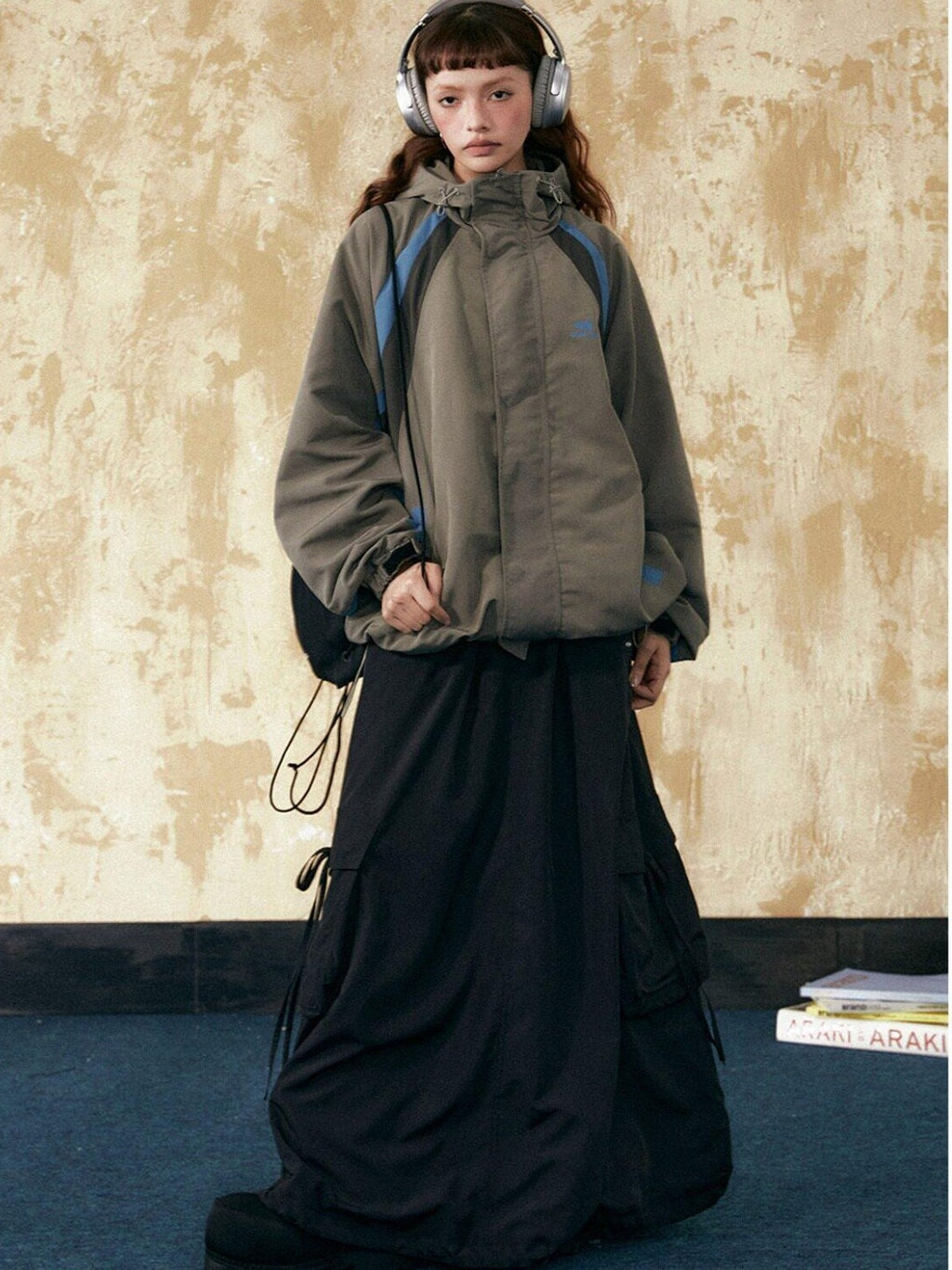 EZEK Retro Colorblock Hooded Zipper Pocket Loose Women's Track Jackets