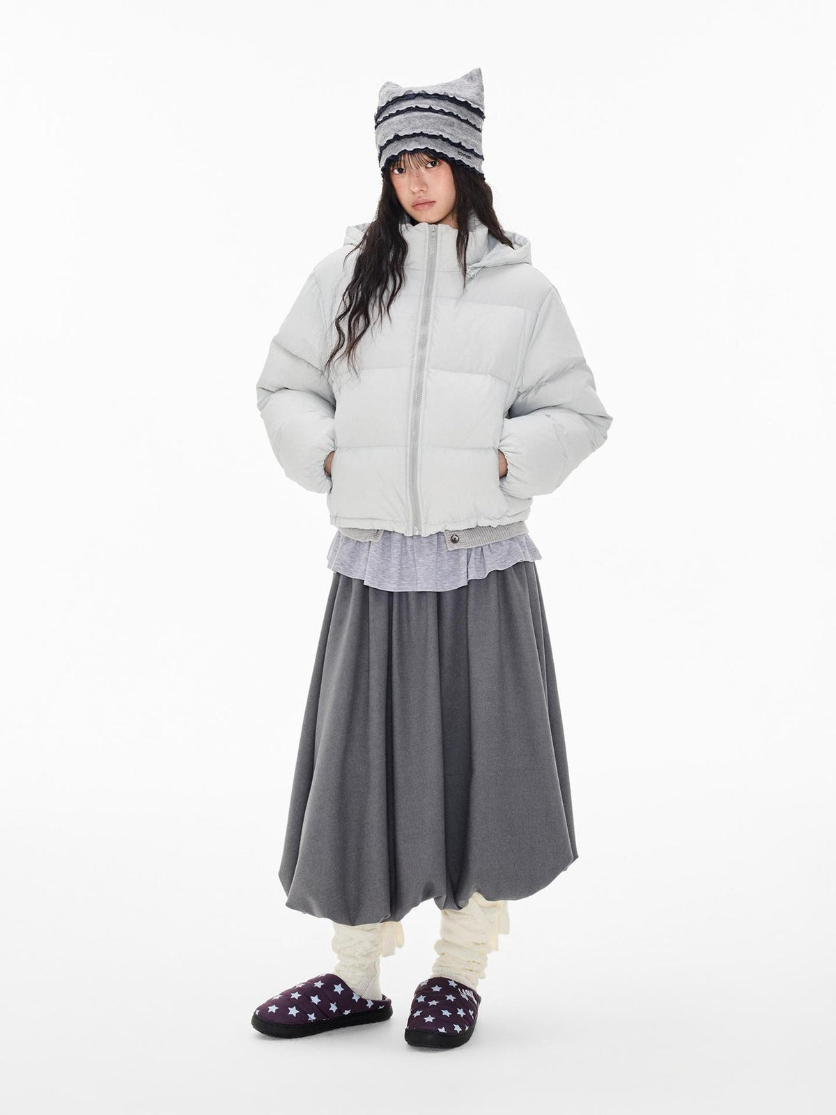 EZEK Retro Detachable Hood Puffer Lightweight 90 White Goose Down Women's Nylon Down Jackets