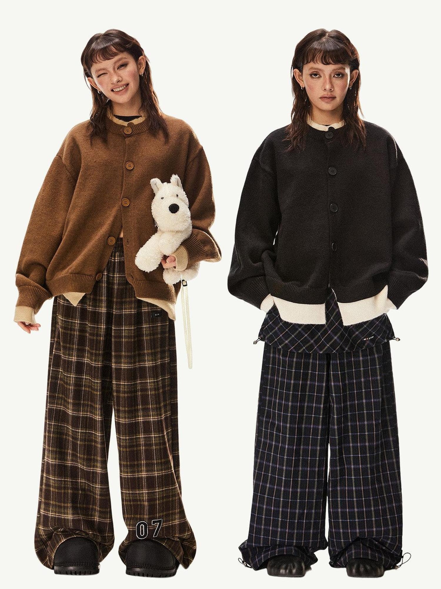EZEK Retro Faux Layered Single Row Button Women's Acrylic Cotton Blend Cardigans
