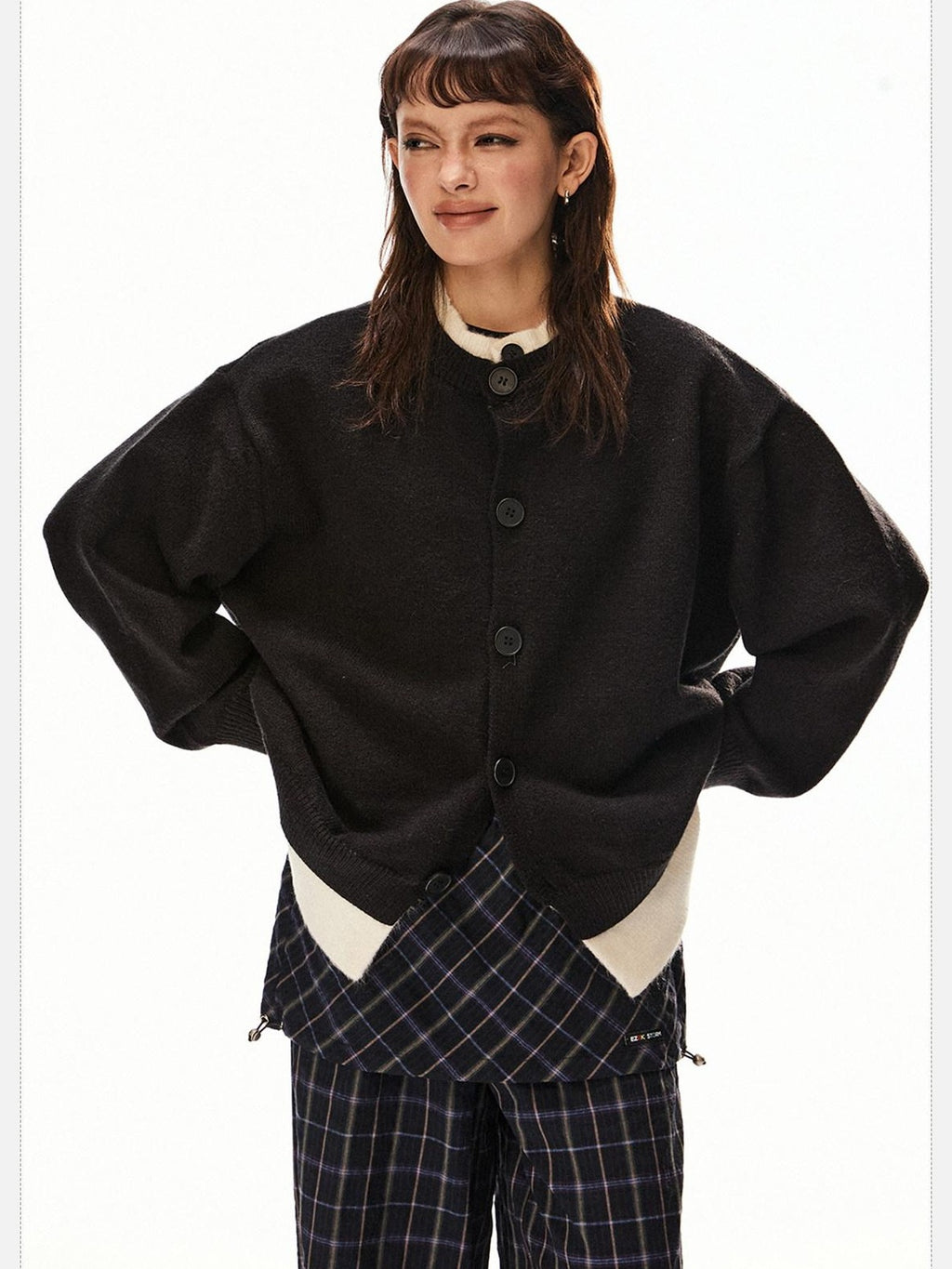 EZEK Retro Faux Layered Single Row Button Women's Acrylic Cotton Blend Cardigans