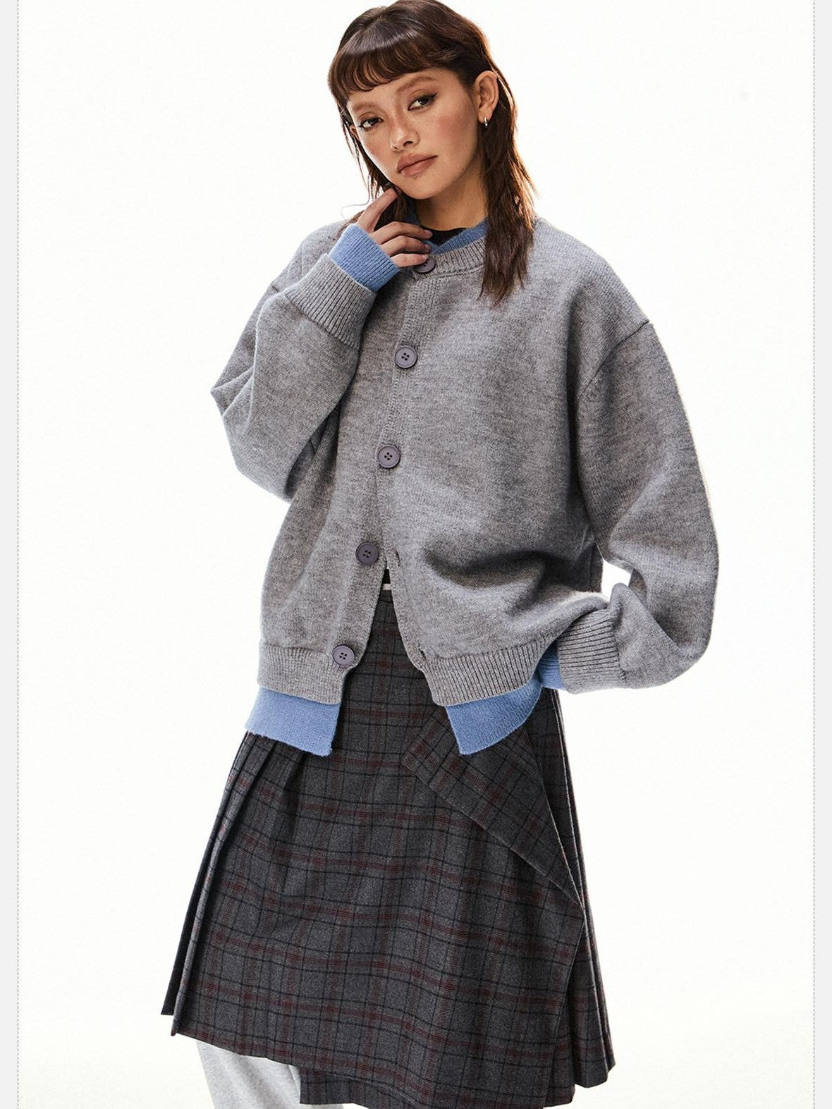 EZEK Retro Faux Layered Single Row Button Women's Acrylic Cotton Blend Cardigans