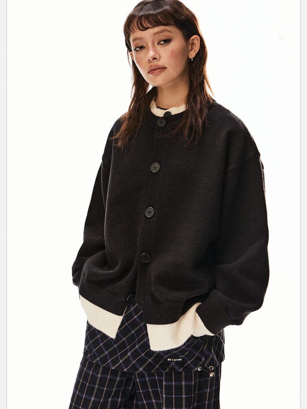 EZEK Retro Faux Layered Single Row Button Women's Acrylic Cotton Blend Cardigans