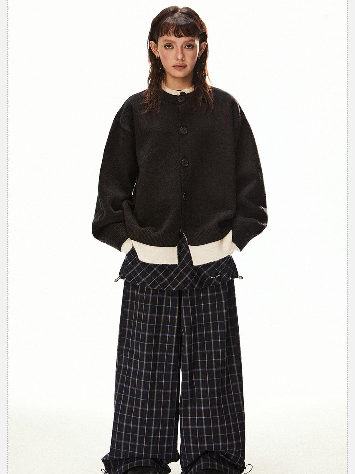 EZEK Retro Faux Layered Single Row Button Women's Acrylic Cotton Blend Cardigans