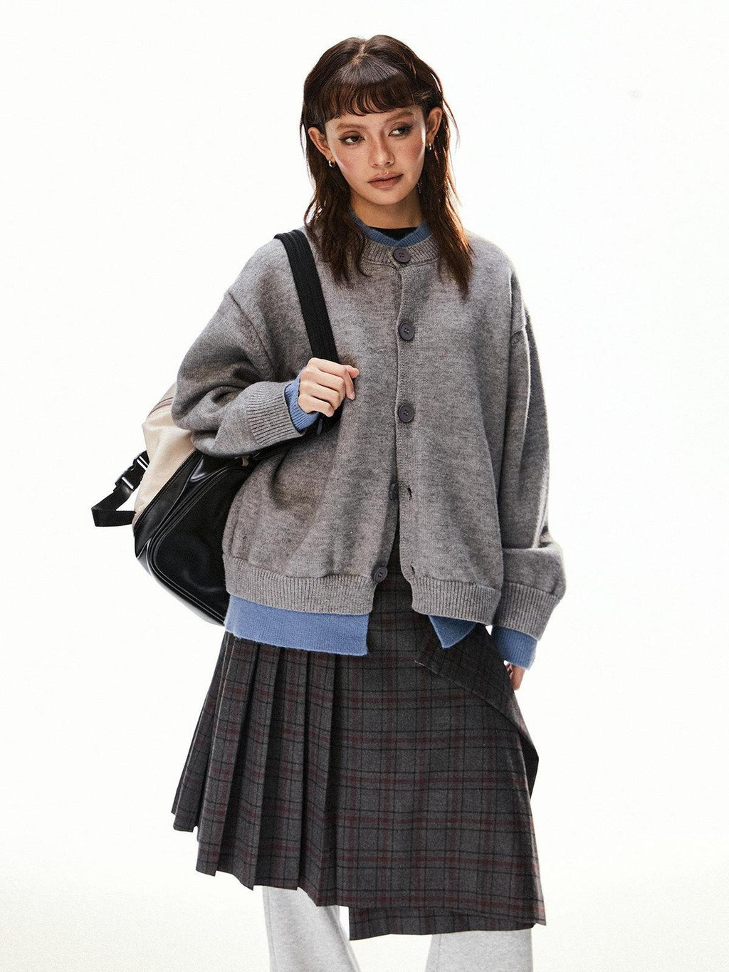 EZEK Retro Faux Layered Single Row Button Women's Acrylic Cotton Blend Cardigans