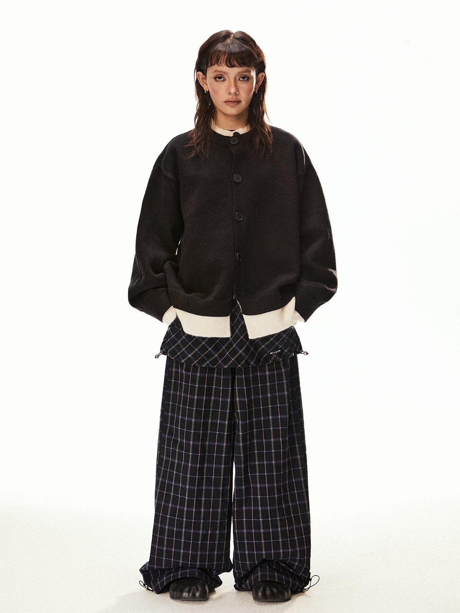 EZEK Retro Faux Layered Single Row Button Women's Acrylic Cotton Blend Cardigans