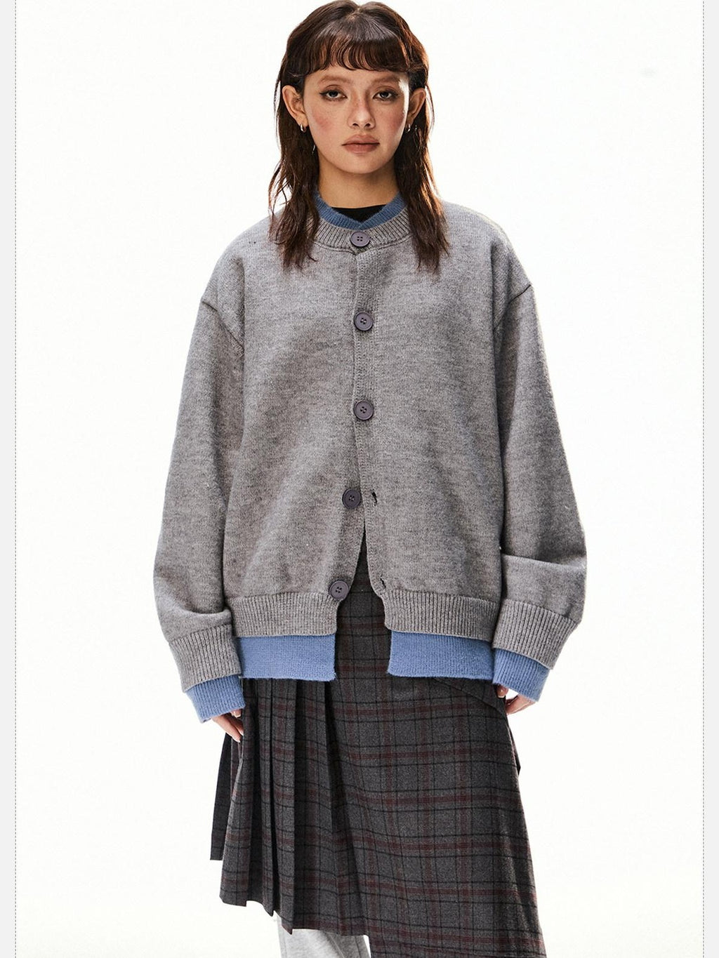EZEK Retro Faux Layered Single Row Button Women's Acrylic Cotton Blend Cardigans