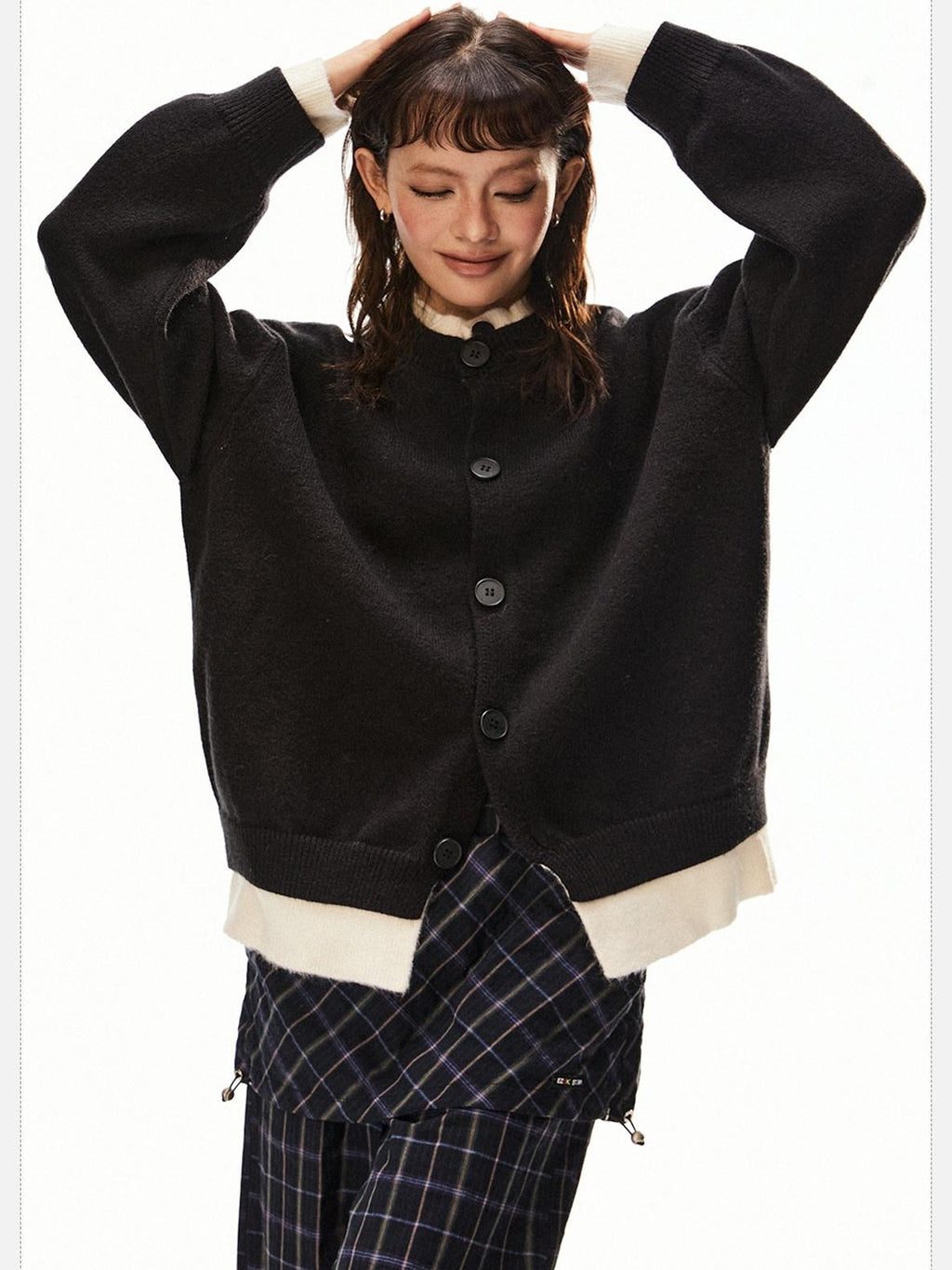 EZEK Retro Faux Layered Single Row Button Women's Acrylic Cotton Blend Cardigans