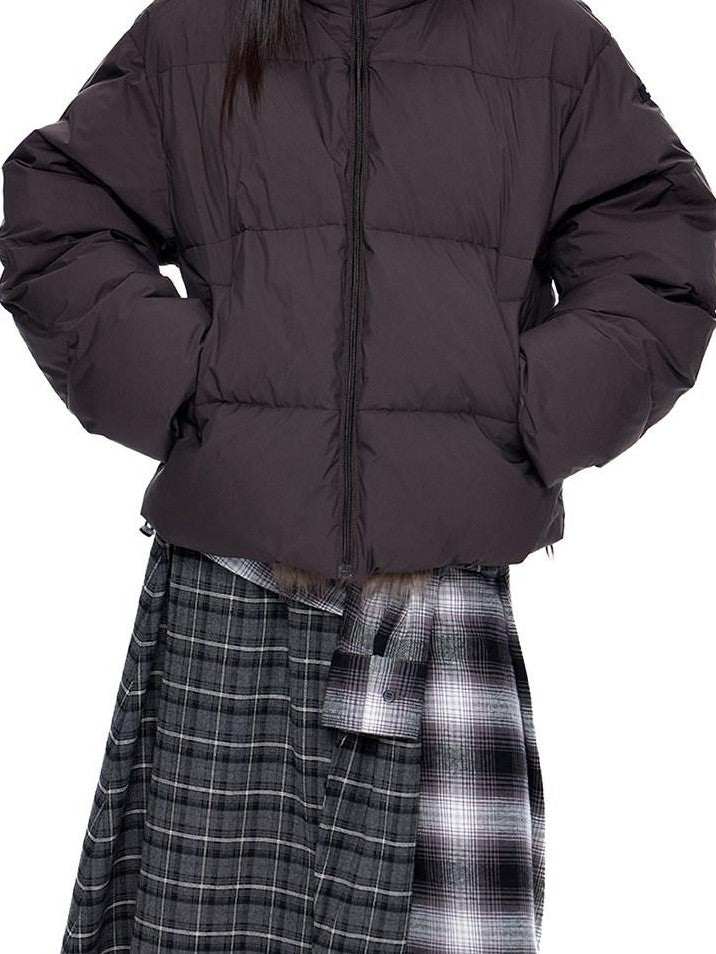 EZEK Retro Fur Collar Zip Pocket Oversized Women's White Duck Down Jackets