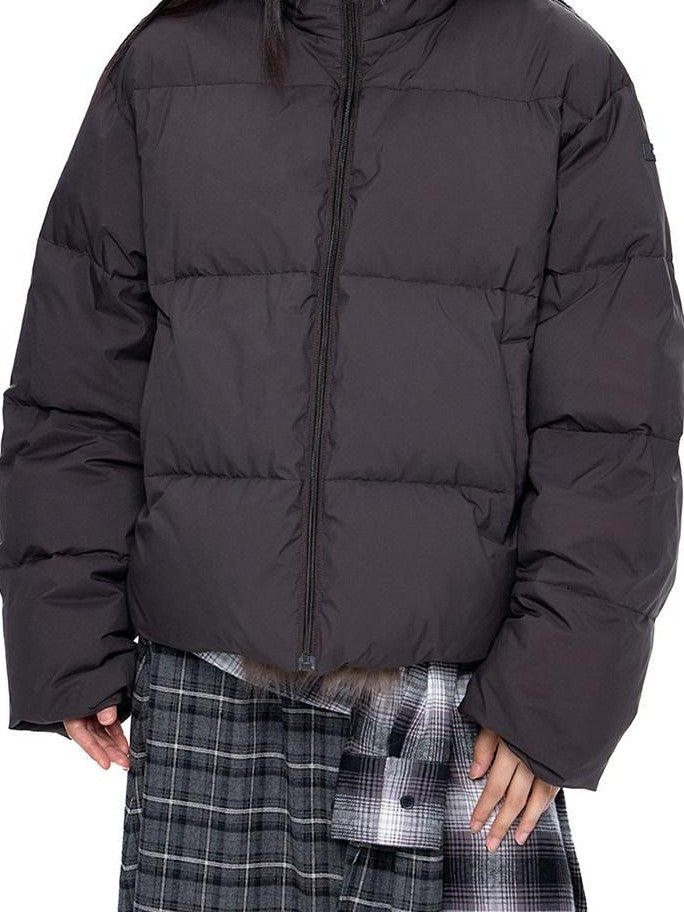 EZEK Retro Fur Collar Zip Pocket Oversized Women's White Duck Down Jackets