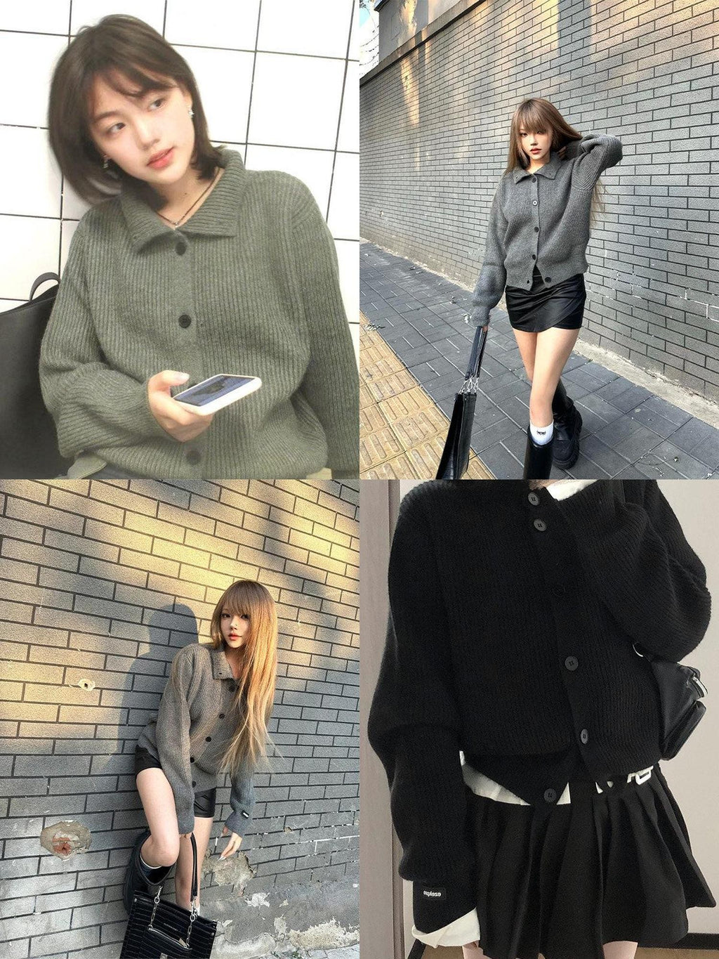 EZEK Retro Heavy Knit High Collar Single Button Loose Women's Acrylic Cardigans