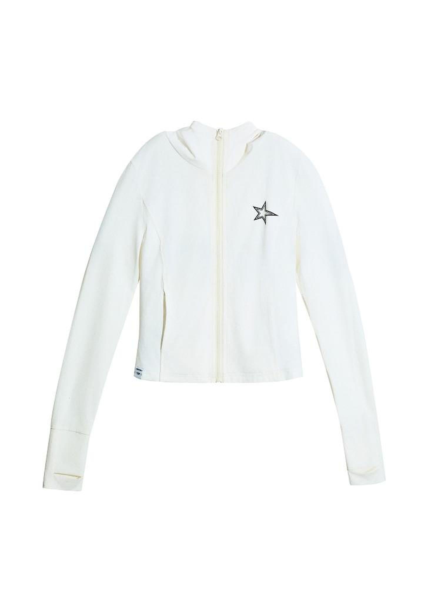 EZEK Retro Long Sleeve Hooded Solid Zipper Pocket Upf50 Women's Cropped Rash Guards