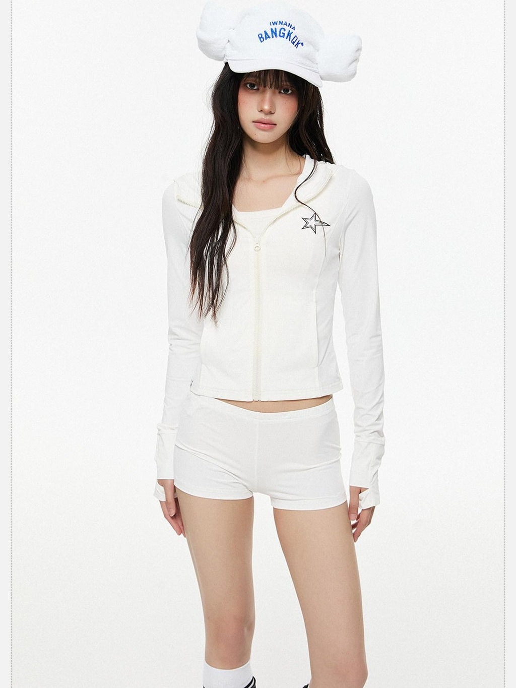 EZEK Retro Long Sleeve Hooded Solid Zipper Pocket Upf50 Women's Cropped Rash Guards