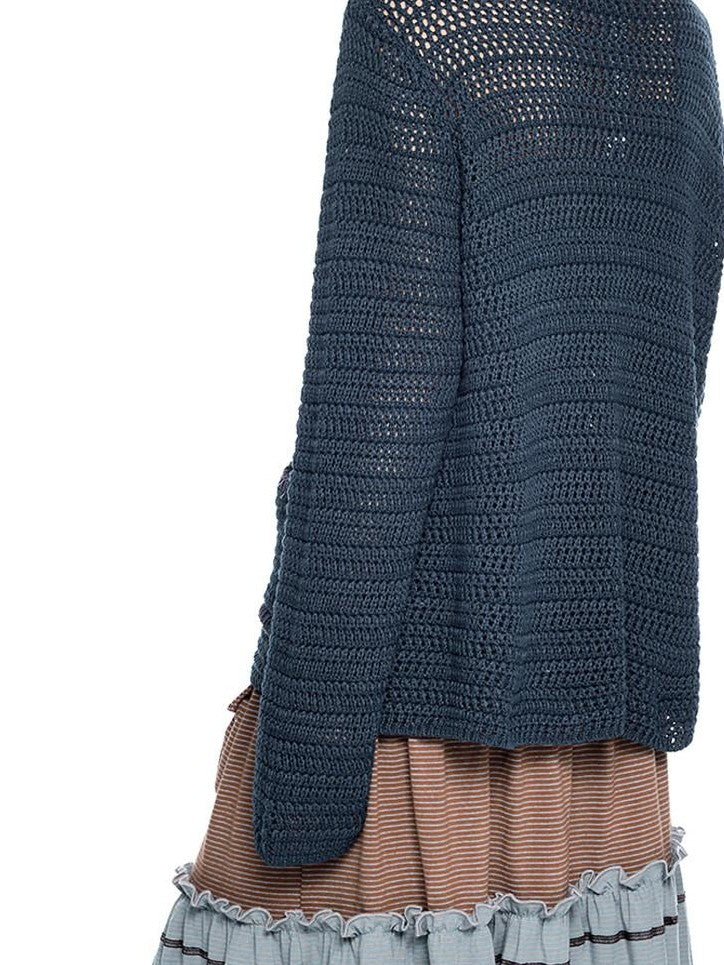 EZEK Retro Polo Collar Openwork Knit Striped Women's Cotton Blend Button-up Cardigans