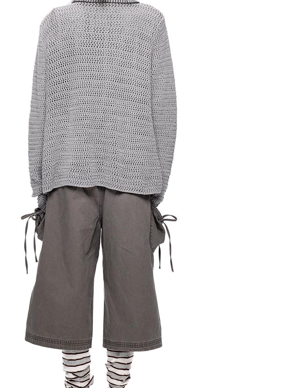 EZEK Retro Polo Collar Openwork Knit Striped Women's Cotton Blend Button-up Cardigans