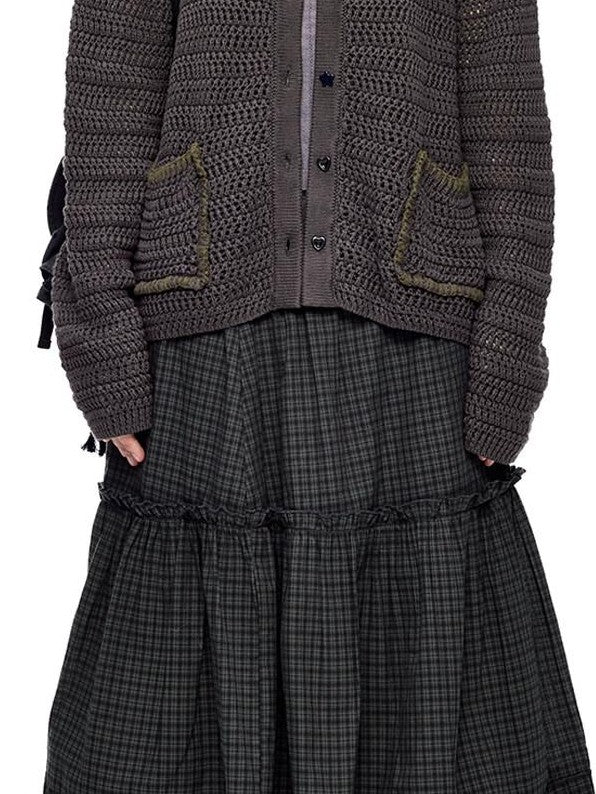 EZEK Retro Polo Collar Openwork Knit Striped Women's Cotton Blend Button-up Cardigans