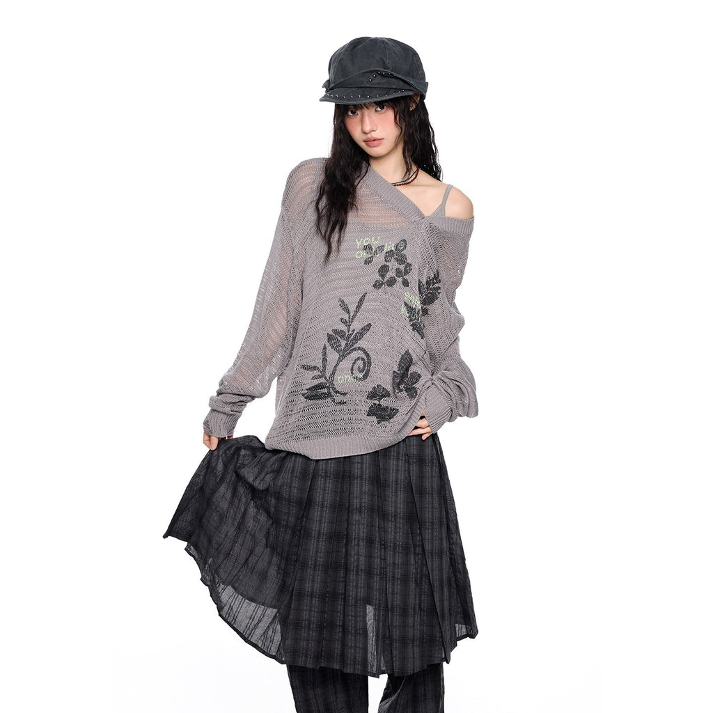 EZEK_Retro_Printed_Knit_Women's_Acrylic_V-neck_Pullover_Long_Sleeve_T-shirts_1045125106361_MISSTT