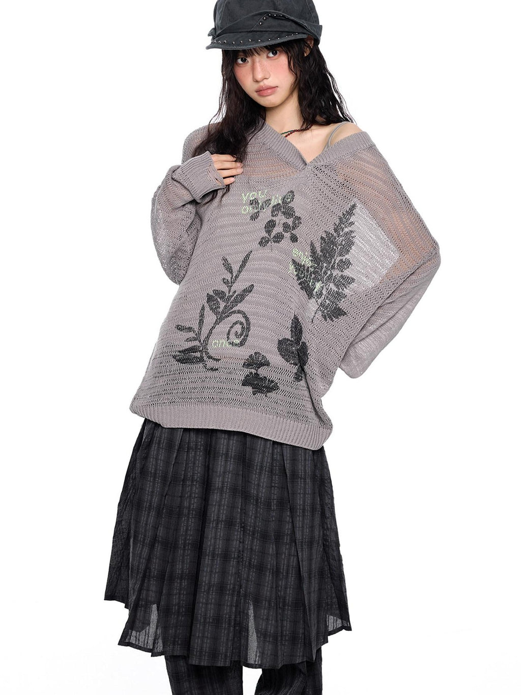 EZEK Retro Printed Knit Women's Acrylic V-neck Pullover Long Sleeve T-shirts