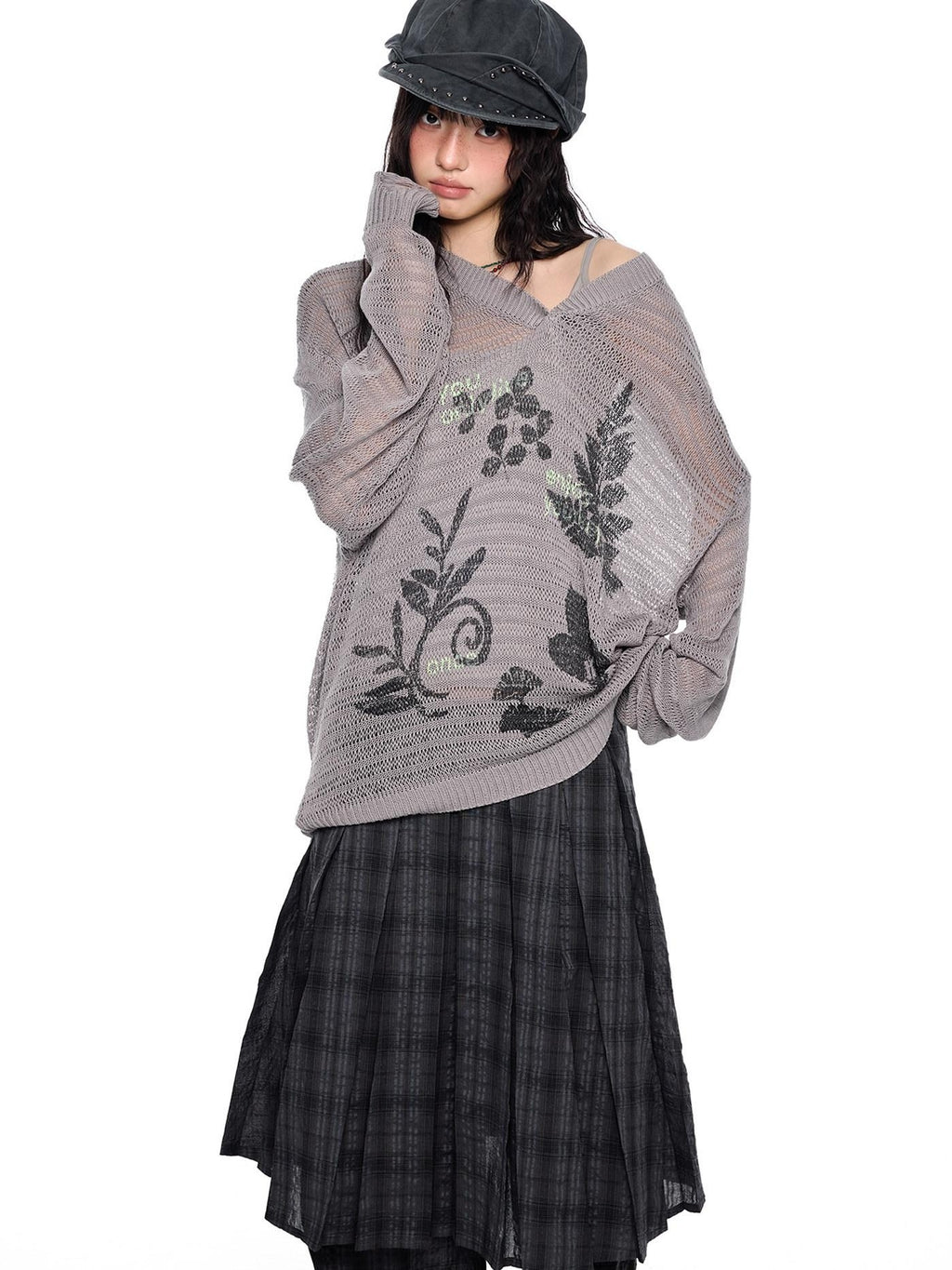 EZEK Retro Printed Knit Women's Acrylic V-neck Pullover Long Sleeve T-shirts