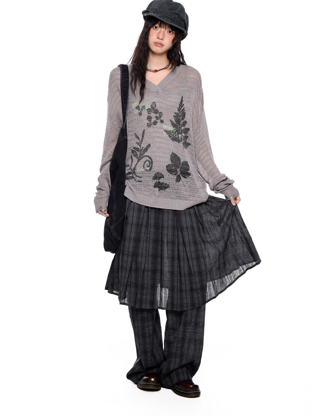 EZEK Retro Printed Knit Women's Acrylic V-neck Pullover Long Sleeve T-shirts