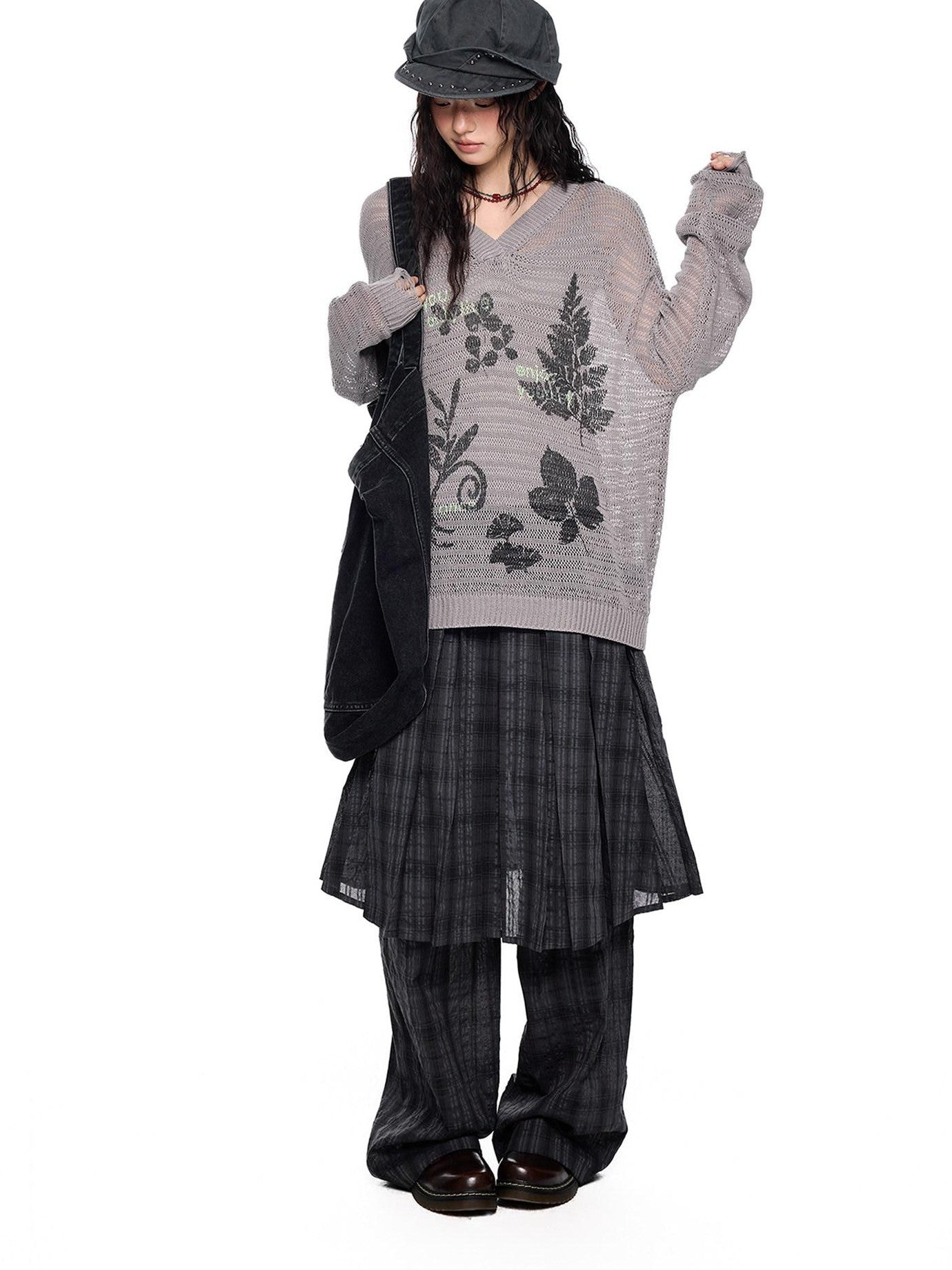 EZEK Retro Printed Knit Women's Acrylic V-neck Pullover Long Sleeve T-shirts