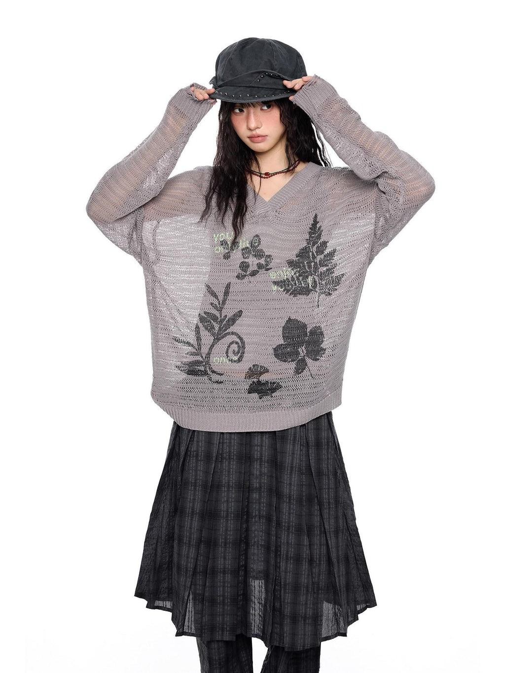 EZEK Retro Printed Knit Women's Acrylic V-neck Pullover Long Sleeve T-shirts