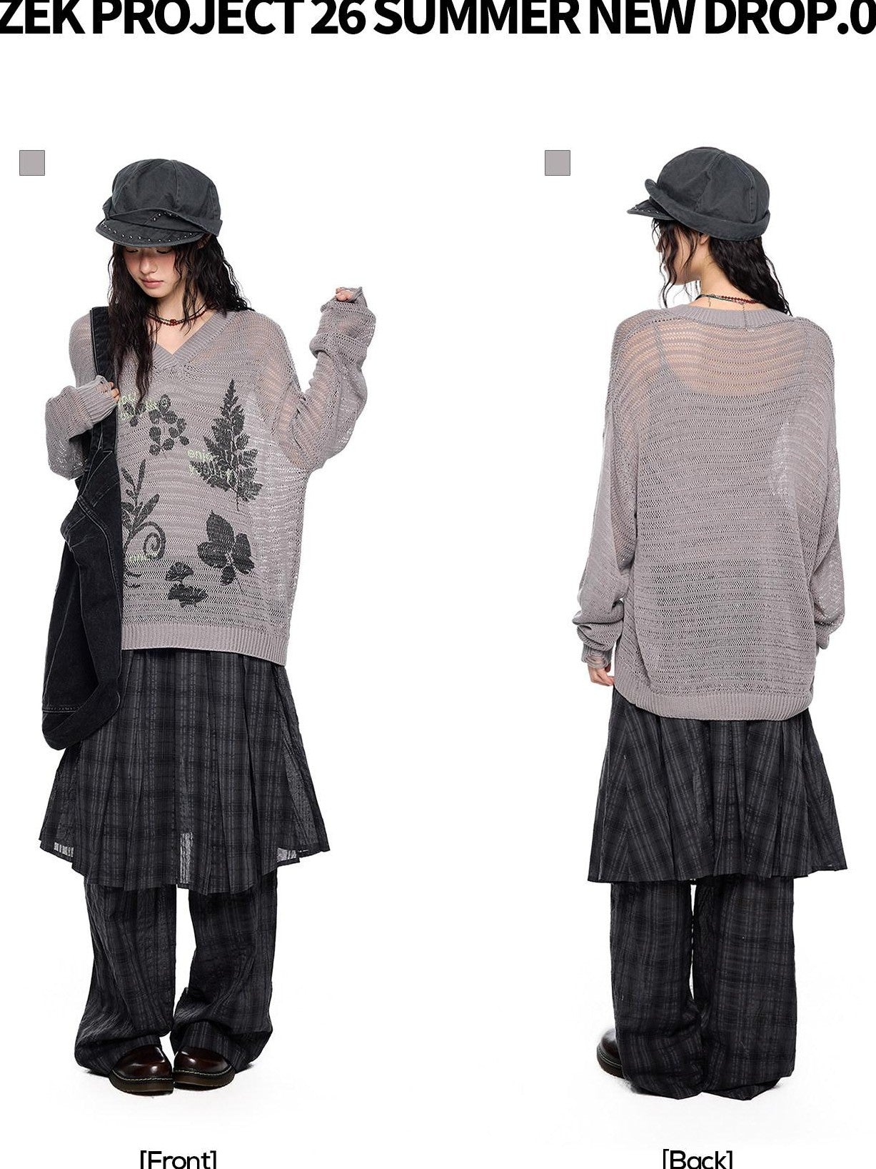 EZEK Retro Printed Knit Women's Acrylic V-neck Pullover Long Sleeve T-shirts