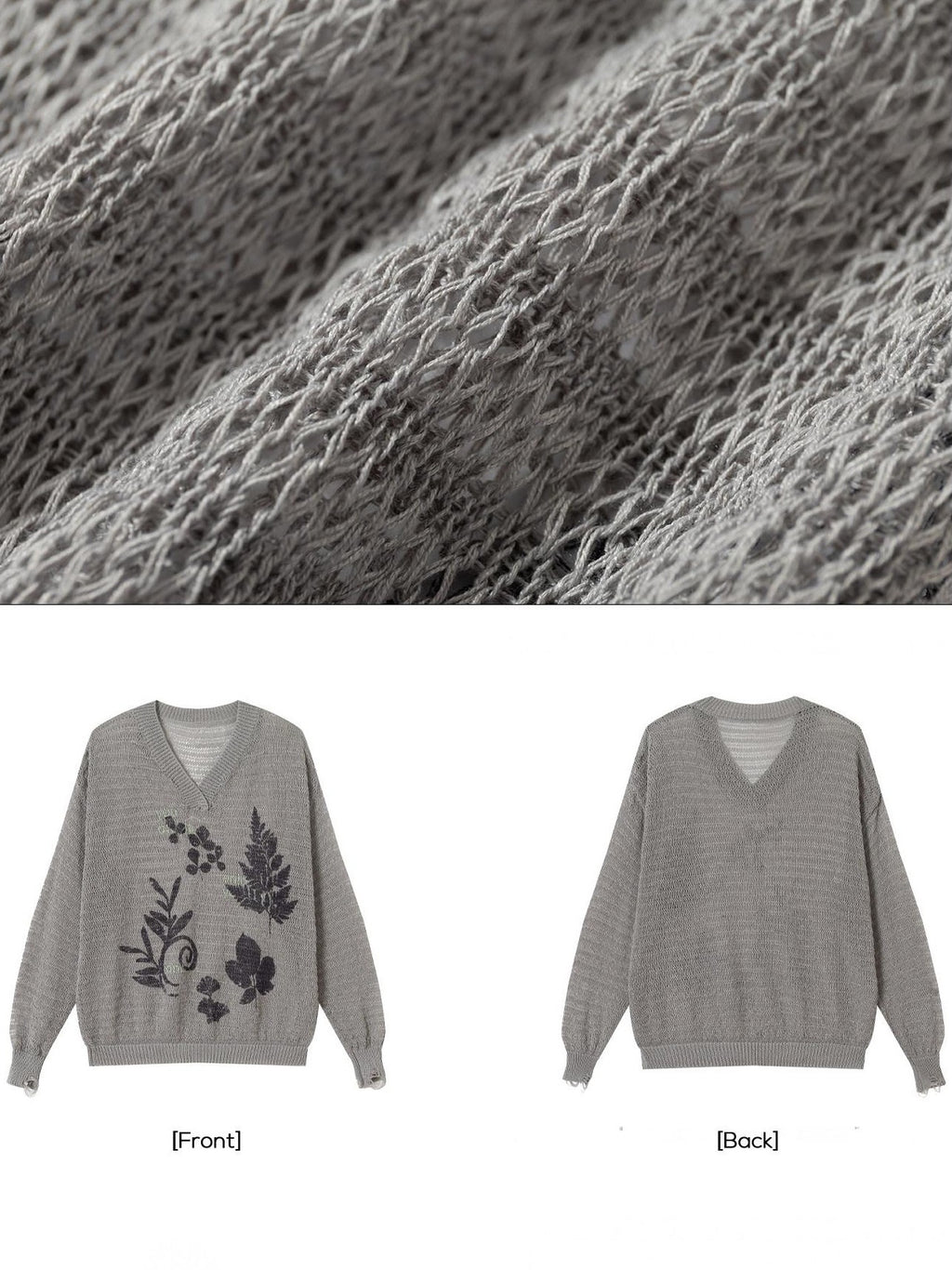 EZEK Retro Printed Knit Women's Acrylic V-neck Pullover Long Sleeve T-shirts