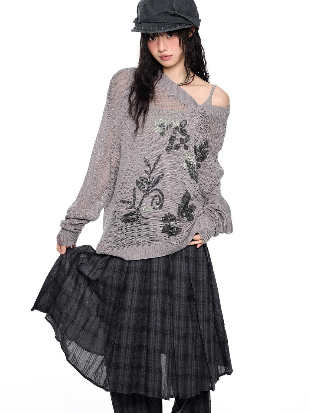 EZEK Retro Printed Knit Women's Acrylic V-neck Pullover Long Sleeve T-shirts