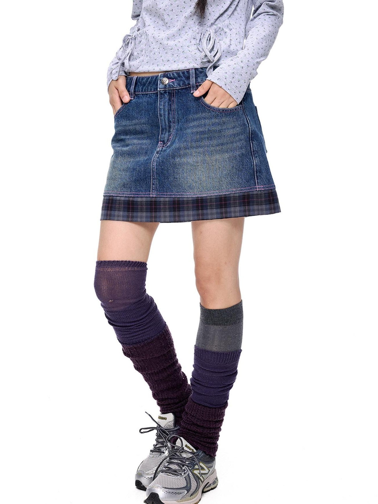 EZEK Retro Splice Pocket A Line Low Rise Women's Cotton Denim Skirts