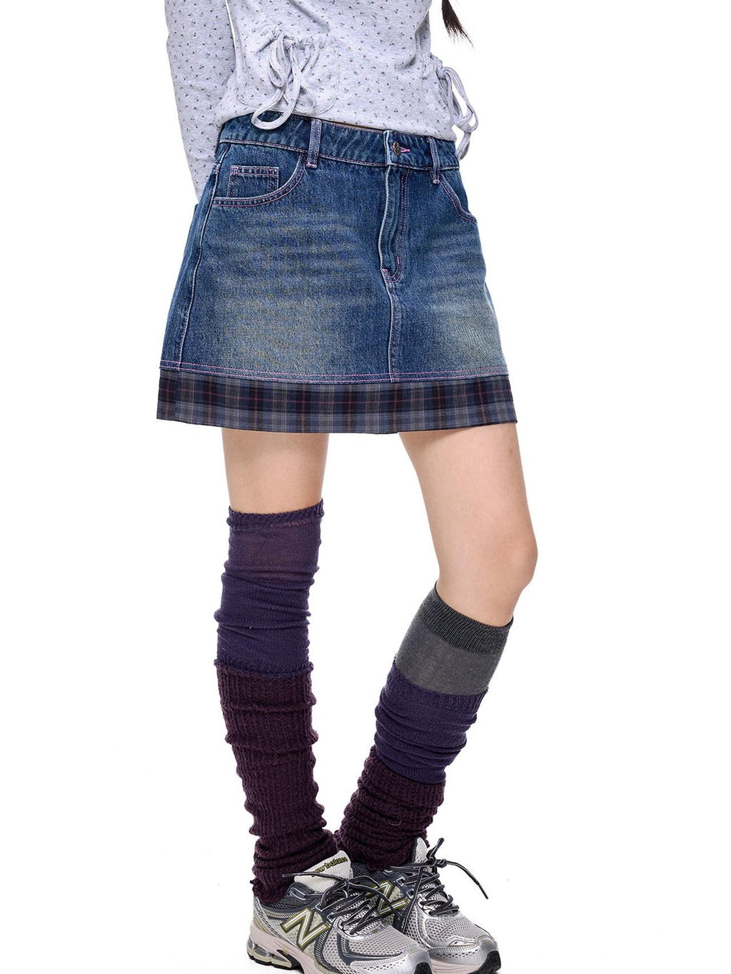 EZEK Retro Splice Pocket A Line Low Rise Women's Cotton Denim Skirts