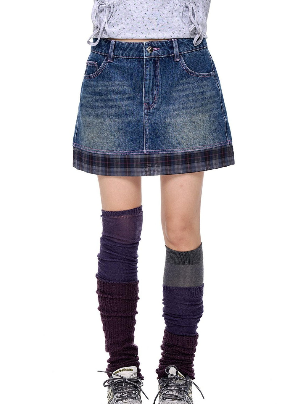 EZEK Retro Splice Pocket A Line Low Rise Women's Cotton Denim Skirts