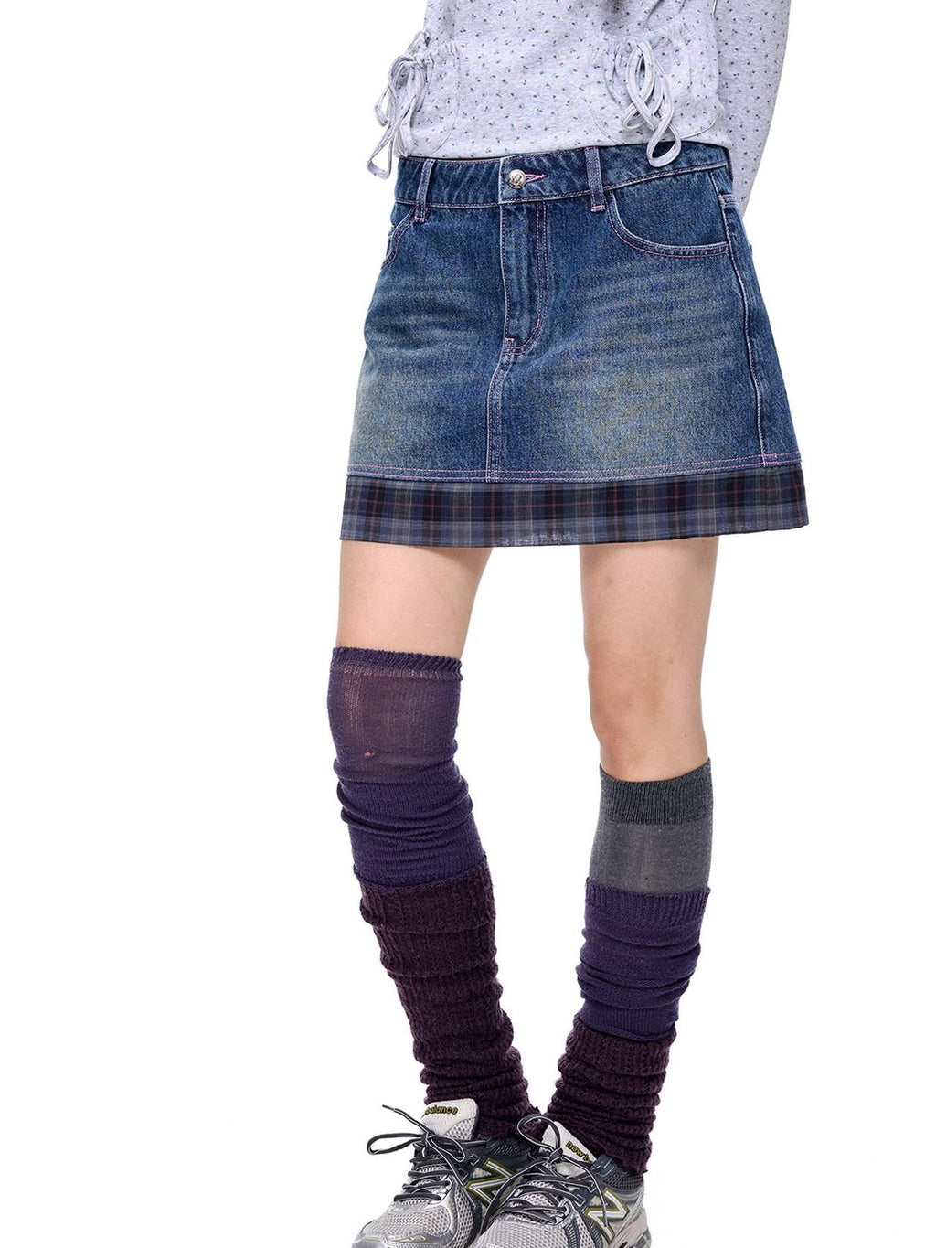 EZEK Retro Splice Pocket A Line Low Rise Women's Cotton Denim Skirts