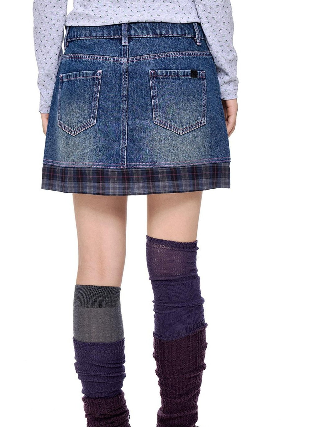 EZEK Retro Splice Pocket A Line Low Rise Women's Cotton Denim Skirts