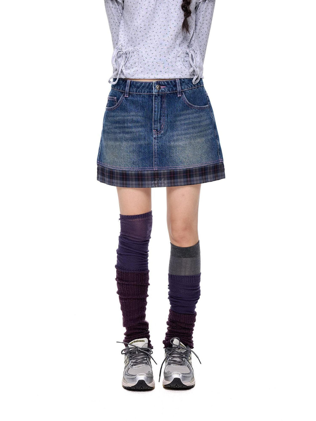 EZEK Retro Splice Pocket A Line Low Rise Women's Cotton Denim Skirts