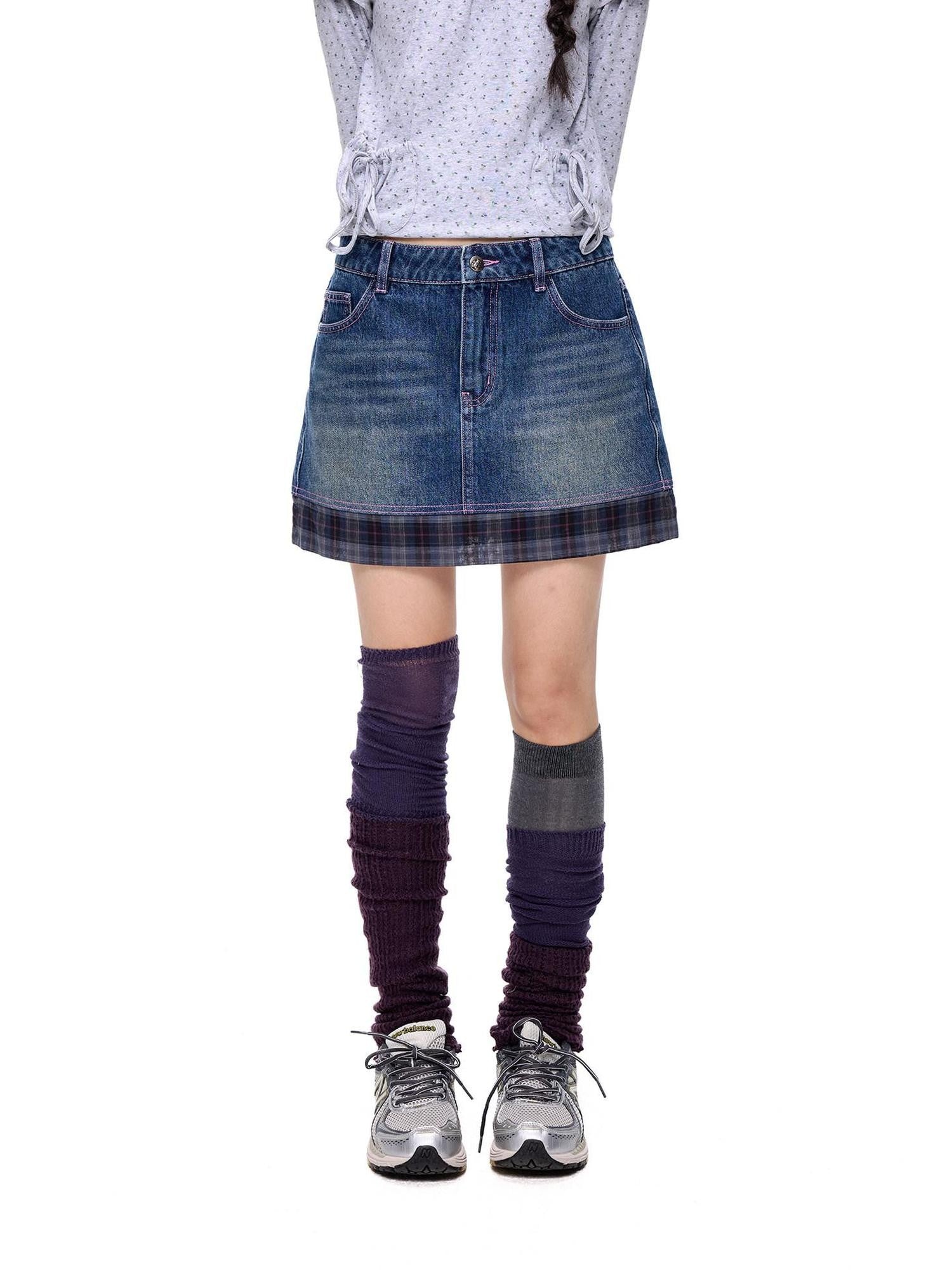 EZEK Retro Splice Pocket A Line Low Rise Women's Cotton Denim Skirts