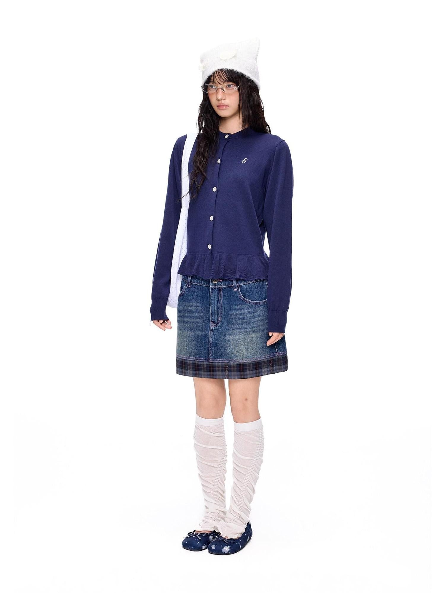 EZEK Retro Splice Pocket A Line Low Rise Women's Cotton Denim Skirts