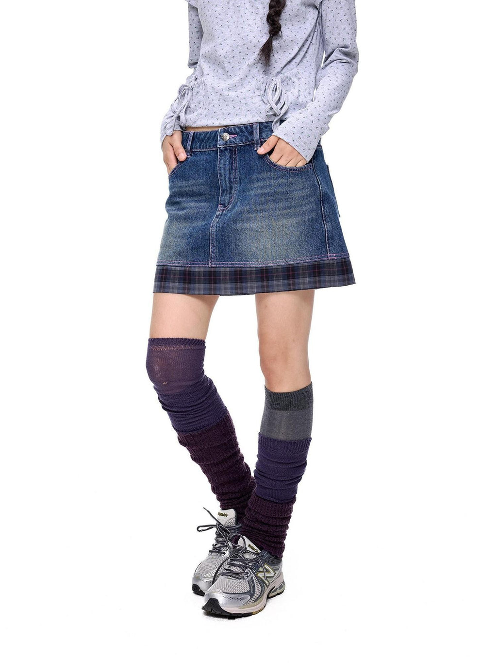 EZEK Retro Splice Pocket A Line Low Rise Women's Cotton Denim Skirts