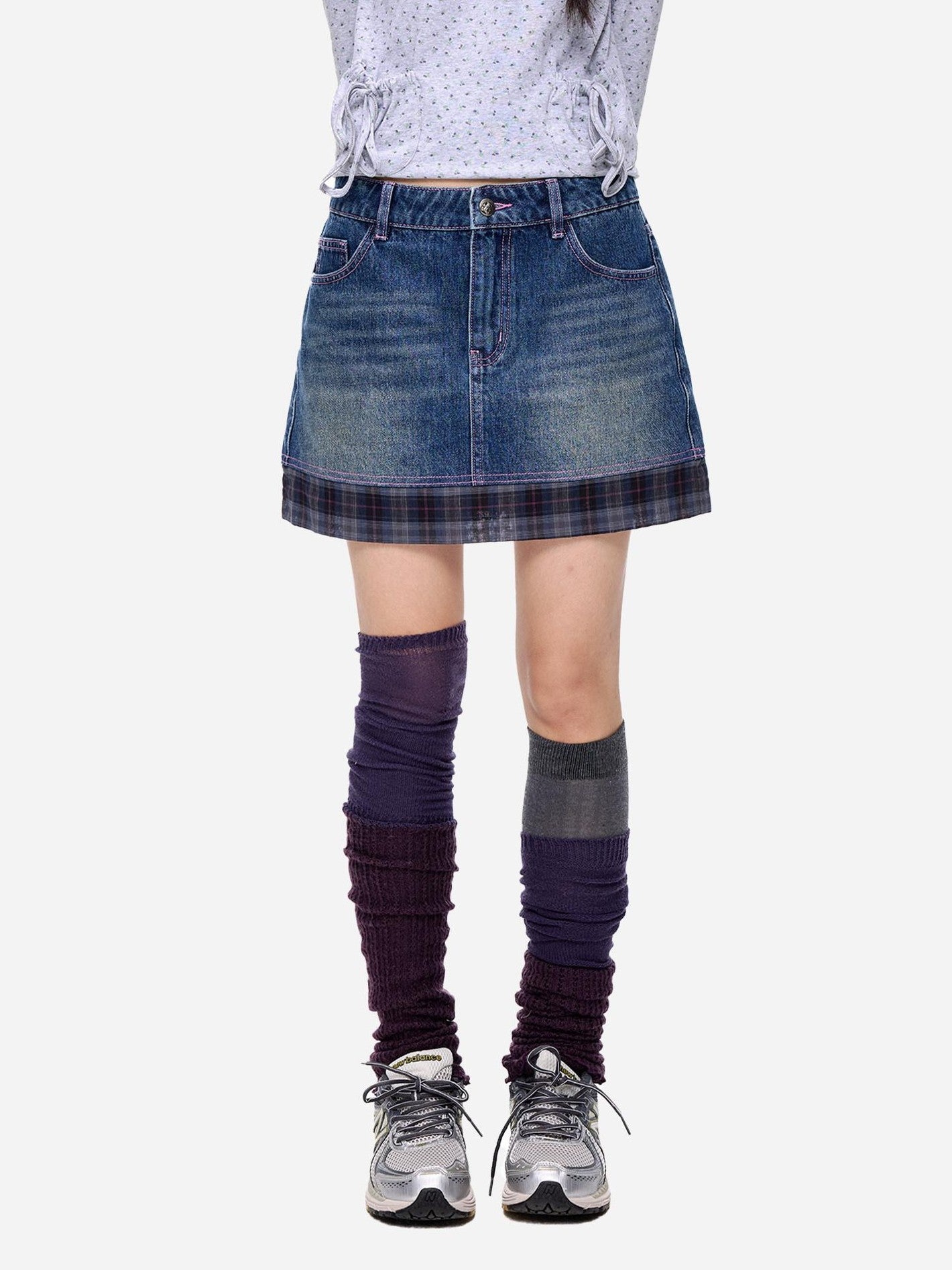 EZEK Retro Splice Pocket A Line Low Rise Women's Cotton Denim Skirts